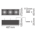 LEDVANCE LED Einbauleuchte Spot Multi 3x 30W/830 3 x 2700lm 38° weiß/schwarz IP20 warmweiß – Maßzeichnung