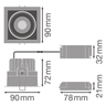 LEDVANCE LED Einbauleuchte Spot Square Adjust 8W/830 650lm 36° weiß IP20 warmweiß – Maßzeichnung