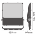 LEDVANCE LED Fluter Performance 290W/3000K asymmetrisch 45x140 45° schwarz – Maßzeichnung