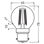 Osram LED Star Classic P45 300° 2,5-25W/827 warmweiß 250lm B22d 220-240V – Maßzeichnung