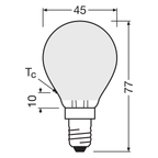 OSRAM LED Star Retrofit Classic P 4-40W/865 tageslichtweiß E14 470lm matt – Maßzeichnung