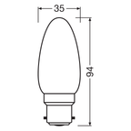 Osram Filament Superstar Classic B35 300° 4,8-40W/827 warmweiß 470lm B22d 220-240V dimmbar – Maßzeichnung