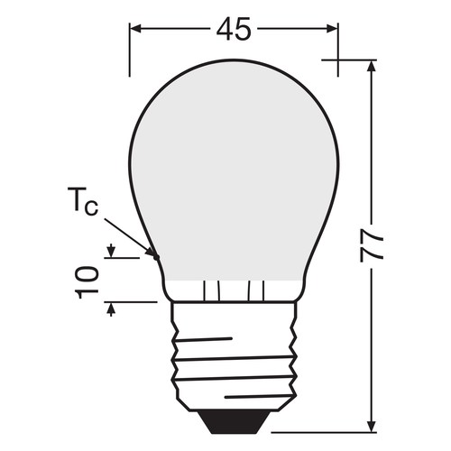 Osram LED Star Classic P Filament 4-40W/865 E27 470lm matt tageslichtweiß nicht dimmbar – Maßzeichnung