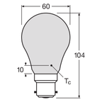 Osram LED Filament Star Classic A matt 300° Retrofit 4-40W/827 warmweiß 470lm B22d 220-240V – Maßzeichnung