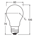 Osram / Ledvance LED Filament Classic A matt 300° Performance 7-60W/827 warmweiß 806lm E27 220-240V dimmbar – Maßzeichnung