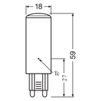 Osram / Ledvance LED Pin klar 320° Performance 4,8-50W/840 kaltweiß 600lm G9 220-240V – Maßzeichnung