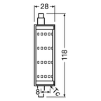 Osram / Ledvance LED Line 300° Performance 13-100W/827 warmweiß 1521lm R7s 220-240V 118mm – Maßzeichnung