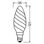 Osram / Ledvance LED Filament Kerze BW matt gedreht 300° Superior 3,4-40W/940 kaltweiß 470lm E14 220-240V dimmbar – Maßzeichnung