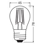 Osram / Ledvance LED Filament Tropfen P klar 300° Superior 3,4-40W/940 kaltweiß 470lm E27 220-240V dimmbar – Maßzeichnung