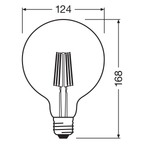 Osram / Ledvance LED Filament Globe G125 klar 300° Superior 11-100W/940 kaltweiß 1521lm E27 220-240V dimmbar – Maßzeichnung