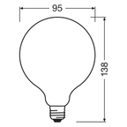 Osram / Ledvance LED Filament Globe G95 klar 300° Superior 11-100W/940 kaltweiß 1521lm E27 220-240V dimmbar – Maßzeichnung