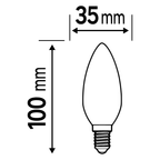 Osram / Ledvance LED Filament Kerze B matt 300° Performance 5,5-60W/827 warmweiß 806lm E14 220-240V – Maßzeichnung