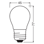 Osram / Ledvance LED Filament Tropfen P klar 320° Performance 2,8-25W/827 warmweiß 250lm E27 220-240V dimmbar – Maßzeichnung