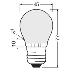 Osram / Ledvance LED Filament Tropfen P matt 300° Performance 2,5-25W/827 warmweiß 250lm E27 220-240V – Maßzeichnung