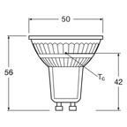 Osram / Ledvance LED Reflektor PAR16 120° Performance 4,3-32W/827 warmweiß 350lm GU10 220-240V – Maßzeichnung