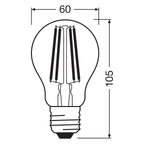 Osram / Ledvance LED Filament Classic A klar 320° Value 11-100W/840 kaltweiß 1521lm E27 220-240V – Maßzeichnung