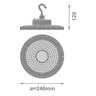 LEDVANCE LED-Hallenleuchte High Bay V 120W 865 21.600 lm 90° IP66 IK10 schwarz – Maßzeichnung