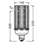 Osram / Ledvance LED HQL 360° 90-250W/827 warmweiß 11700lm E40 KVG AC 220-240V – Maßzeichnung