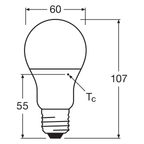 Osram / Ledvance LED Classic A matt 150° Value 4,9-40W/865 tageslichtweiß 470lm E27 220-240V – Maßzeichnung