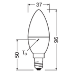 Osram / Ledvance LED Classic B 220° Value 4,9-40W/830 warmweiß 470lm E14 220-240V – Maßzeichnung