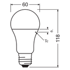 Osram / Ledvance LED Classic A matt 150° Value 13-100W/865 tageslichtweiß 1521lm E27 220-240V – Maßzeichnung