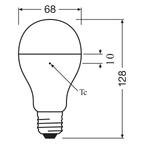 Osram / Ledvance LED Classic A 150° Value 19-150W/865 tageslichtweiß 2452lm E27 220-240V – Maßzeichnung