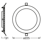 Osram LED Downlight Slim 225mm 22W/6500K 2000lm tageslichtweiß nicht dimmbar weiß IP20 – Maßzeichnung