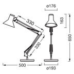 Osram LED Schreibtischleuchte Office Line Retro 9W/3000K 393lm warmweiß dimmbar schwarz IP20 3000K 193mm – Maßzeichnung