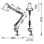 Osram LED Schreibtischleuchte Office Line Retro 9W/3000K 617lm warmweiß dimmbar weiß IP20 3000K 176mm – Maßzeichnung