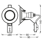 Osram LED Spotset 5-flammig 2,6W/2700K 230lm warmweiß nicht dimmbar weiß IP20 – Maßzeichnung