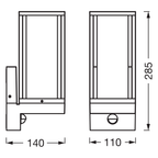 Osram Wandleuchte Endura Classic Frame Sensor 1-flammig E27 nicht dimmbar dunkelgrau IP44 – Maßzeichnung