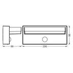 Osram LED Wandleuchte Endura Style USB Robust Sensor 2,5W/3000K 180lm warmweiß nicht dimmbar dunkelgrau IP54 – Maßzeichnung
