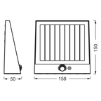 Osram LED Wandleuchte Endura Style Solar Sensor Fin 10,2W/3000K 890lm warmweiß dimmbar dunkelgrau IP54 – Maßzeichnung