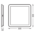Osram LED Deckenleuchte Orbis Disc 30x30cm Click 22W/3000-4000K 1800lm tunable white nicht dimmbar chrom IP44 – Maßzeichnung