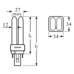 Osram Dulux D 18W/840 G24d-2 2pin Lumilux kaltweiß – Maßzeichnung