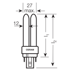 Osram Dulux D/E 13W/840 G24Q-1 4pin Lumilux kaltweiß – Maßzeichnung