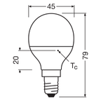 Osram LED Base Classic P 4,9-40W/827 E14 470lm warmweiß nicht dimmbar matt 180° - 3er Pack – Maßzeichnung
