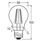 Osram LED Bellalux Classic A Filament 4-40W/827 E27 klar 300° 470lm warmweiß nicht dimmbar – Maßzeichnung