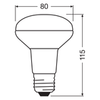 Osram LED Superstar R80 5,9-60W/927 E27 36° 345lm warmweiß dimmbar – Maßzeichnung