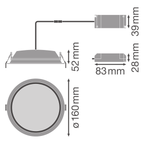 LEDVANCE LED Einbauleuchte DL ALU D150 14W/865 1330lm 100° weiß IP44 tageslichtweiß – Maßzeichnung