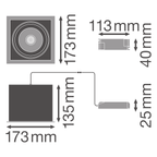 LEDVANCE LED Einbauleuchte Spot Multi 1x 30W/830 1 x 2700lm 38° weiß/schwarz IP20 warmweiß – Maßzeichnung
