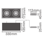 LEDVANCE LED Einbauleuchte Spot Multi 2x 30W/840 2 x 2700lm 38° weiß/schwarz IP20 kaltweiß – Maßzeichnung