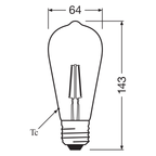OSRAM LED Star Retrofit Classic Edison Filament 7-60W/827 warmweiß E27 806lm – Maßzeichnung