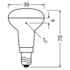 OSRAM LED Star R39 1,5-25W/827 warmweiß E14 110lm 36° – Maßzeichnung