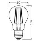 OSRAM LED Relax and Active Classic A Filament 7-60W/827/840 E27 806lm – Maßzeichnung