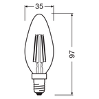 OSRAM LED Three-Step-Dim Classic B Filament 4-40W/827 warmweiß E14 470lm – Maßzeichnung