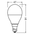 OSRAM LED Retrofit Classic P 4,5-25W/827 RGBW remote control E14 250lm mit Fernbedienung – Maßzeichnung