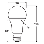 OSRAM LED Base CL A SMD 11-75W/827 E27 1055lm nicht dimmbar 4er Pack – Maßzeichnung