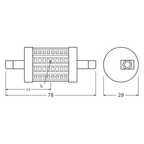 Osram / Ledvance LED Line 330° 6,5-60W/827 warmweiß 806lm R7s 220-240V 78mm – Maßzeichnung