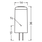 OSRAM LED Star PIN SMD 2,6-30W/827 GY6.35 300lm klar nicht dimmbar – Maßzeichnung
